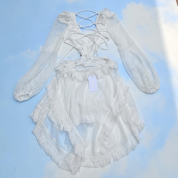 White Crochet Dress Fishnet Festival Dress Boho Hippie Dress - Picture 14 of 16